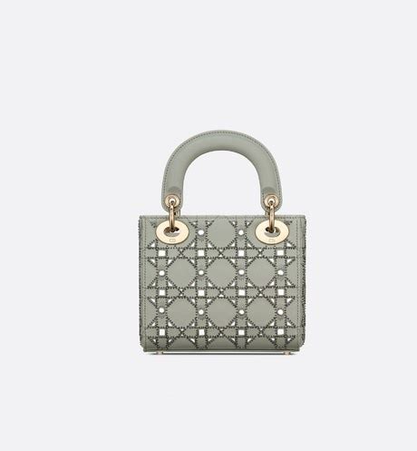 Mini Lady Dior Bag Gray Cannage Calfskin with Thread, Mirror 